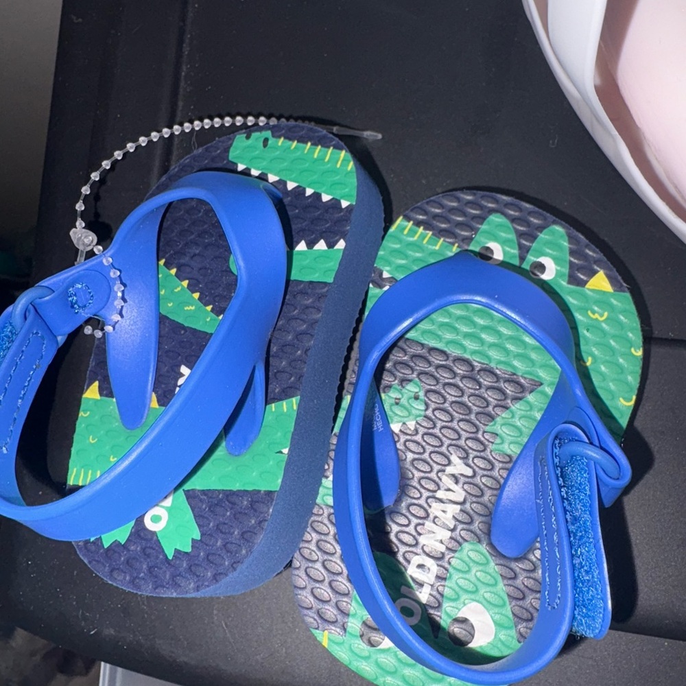 Old Navy Kids Blue Dinosaur Flip Flops